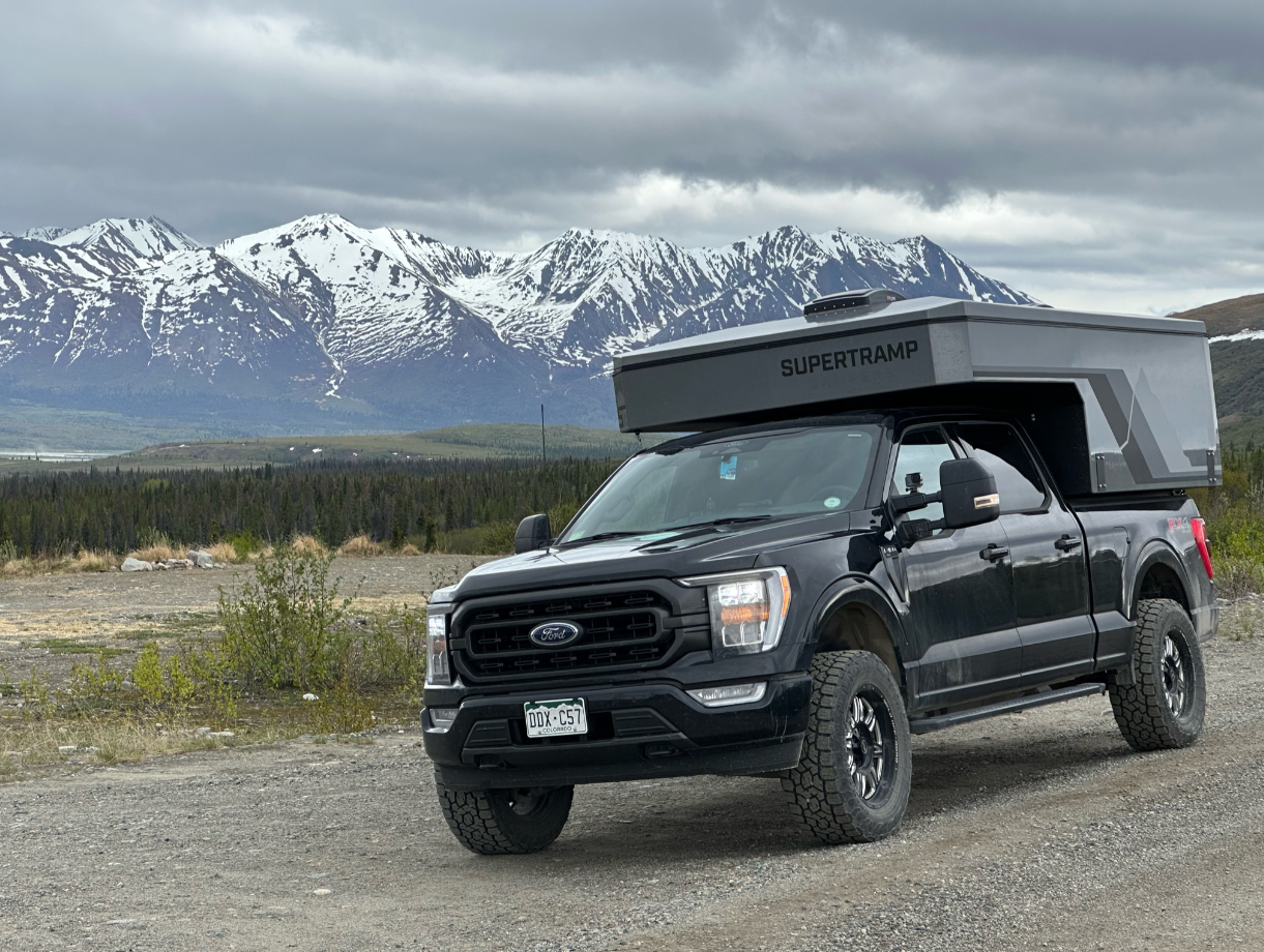 Battleship Grey camper completing a 10-week trip in Alaska.